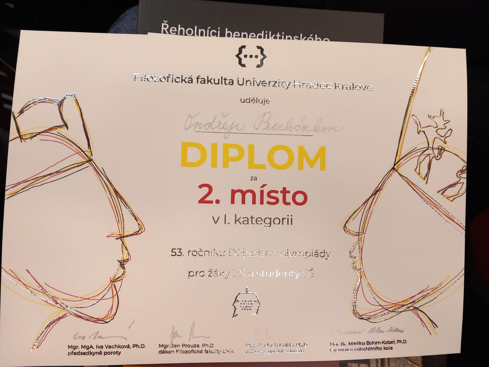 Diplom za II. místo pro Ondru Procházku