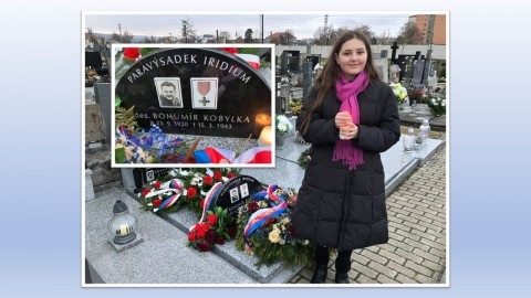 Anastázie Bartošová z 7.B uctila památku Bohumíra Kobylky čs. vojáka a člena výsadku Iridium